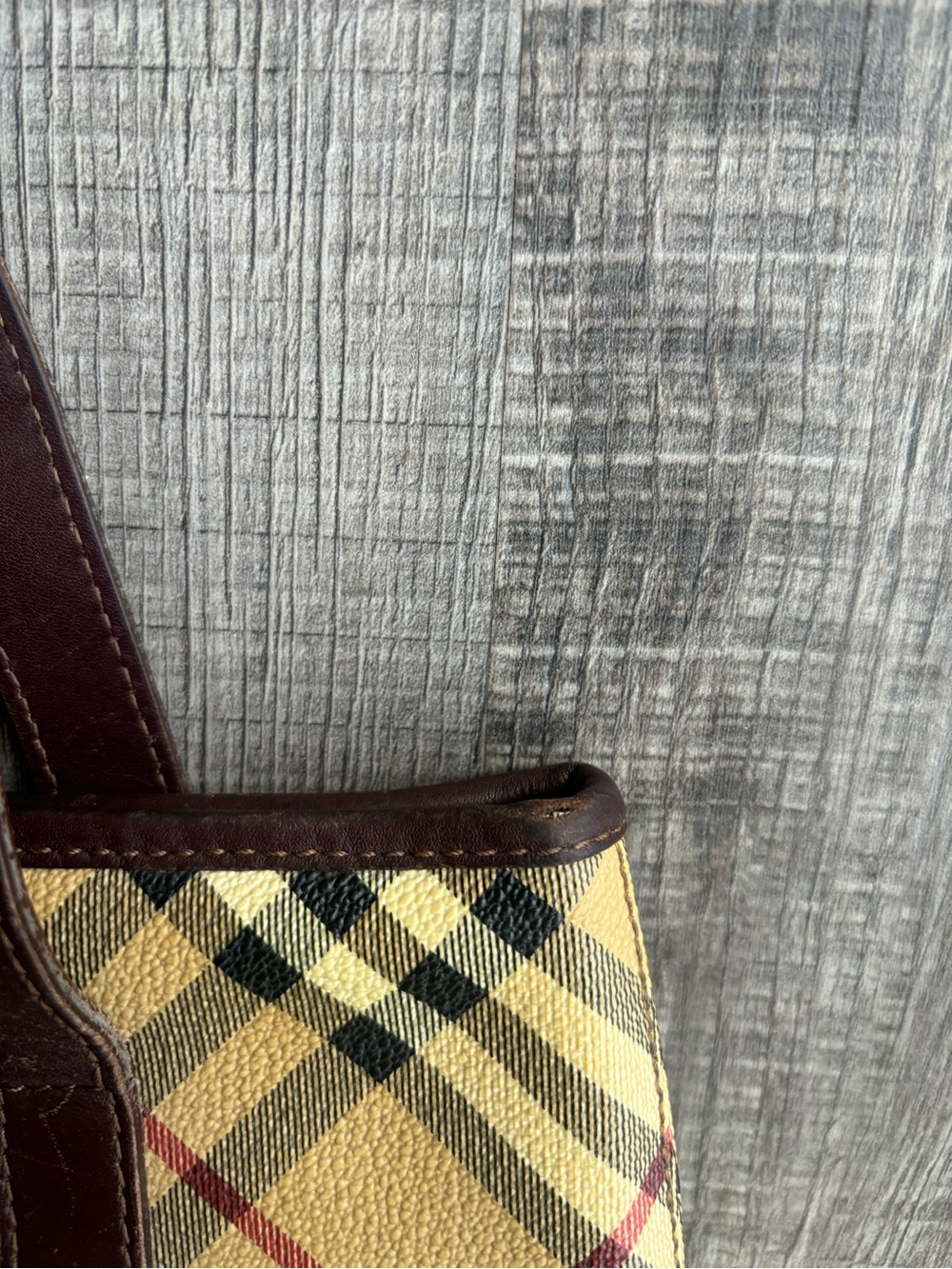Vintage Burberry Canvas Tote with Brown Leather Trim - Picture 2 of 12
